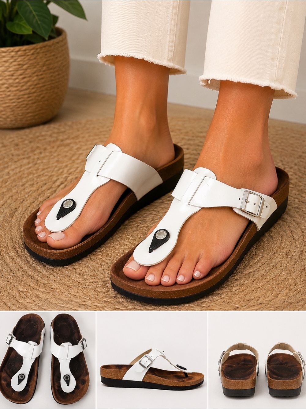 Birkenstock Sandals Womens Size 38 White Synthetic Gizeh Thong Comfort Shoes